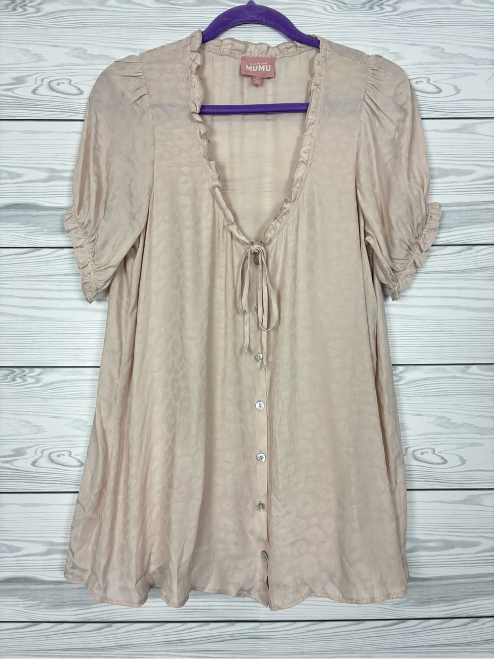 Show Me Your MuMu blush animal print brunch top blouse size medium button down